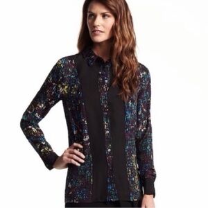 Derek Lam Black and Blue Patterned Blouse